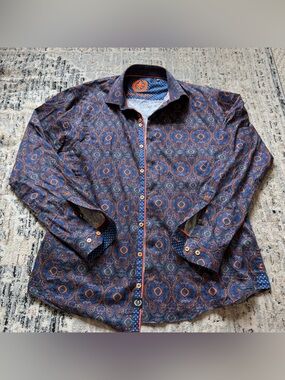 Au Noir Button up geometric dress shirt Large 4
